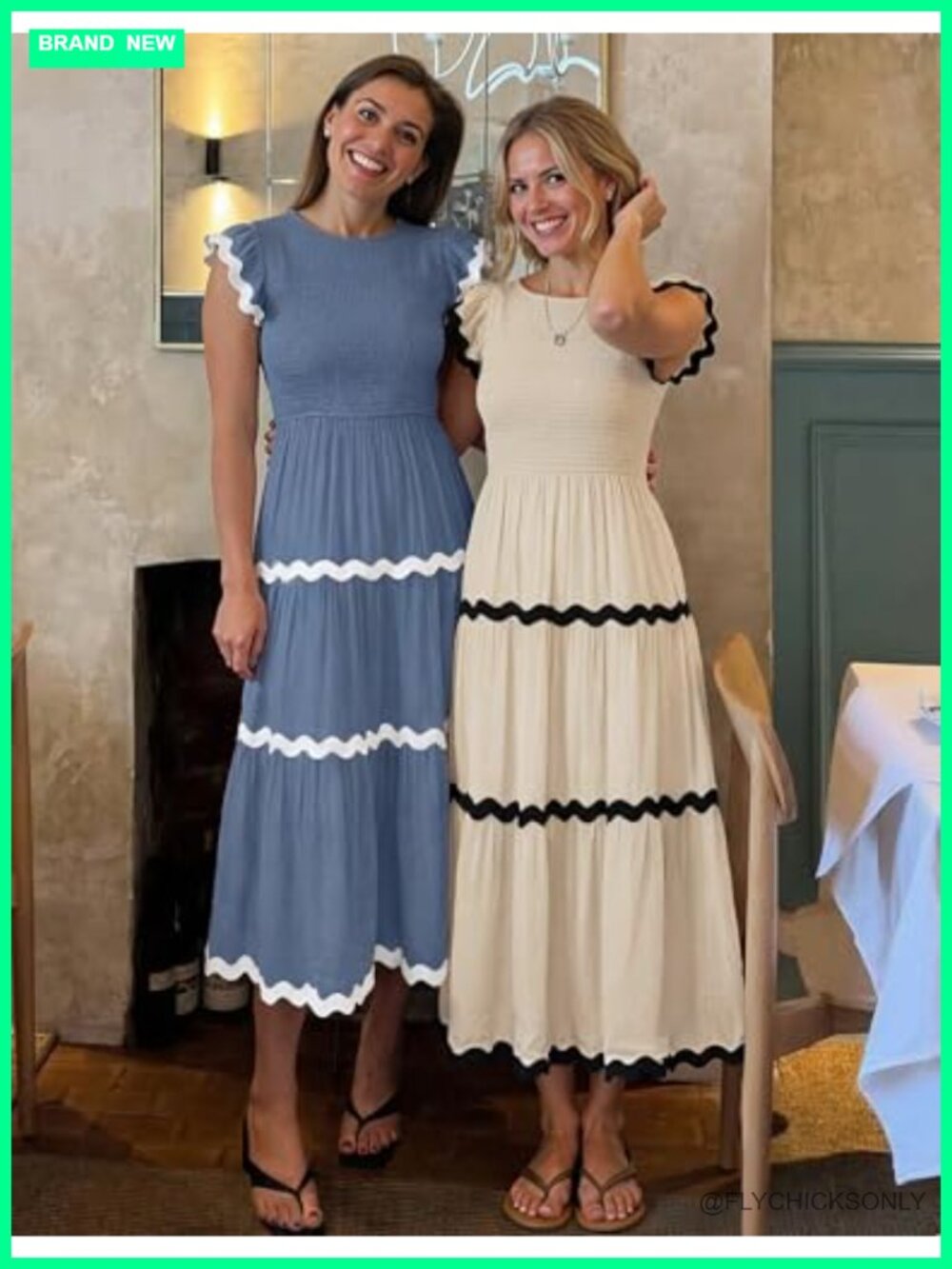 Flutter Short Sleeve Smocked High Waist Midi Dress Tiered Boho Casual - Picture 3 of 7
